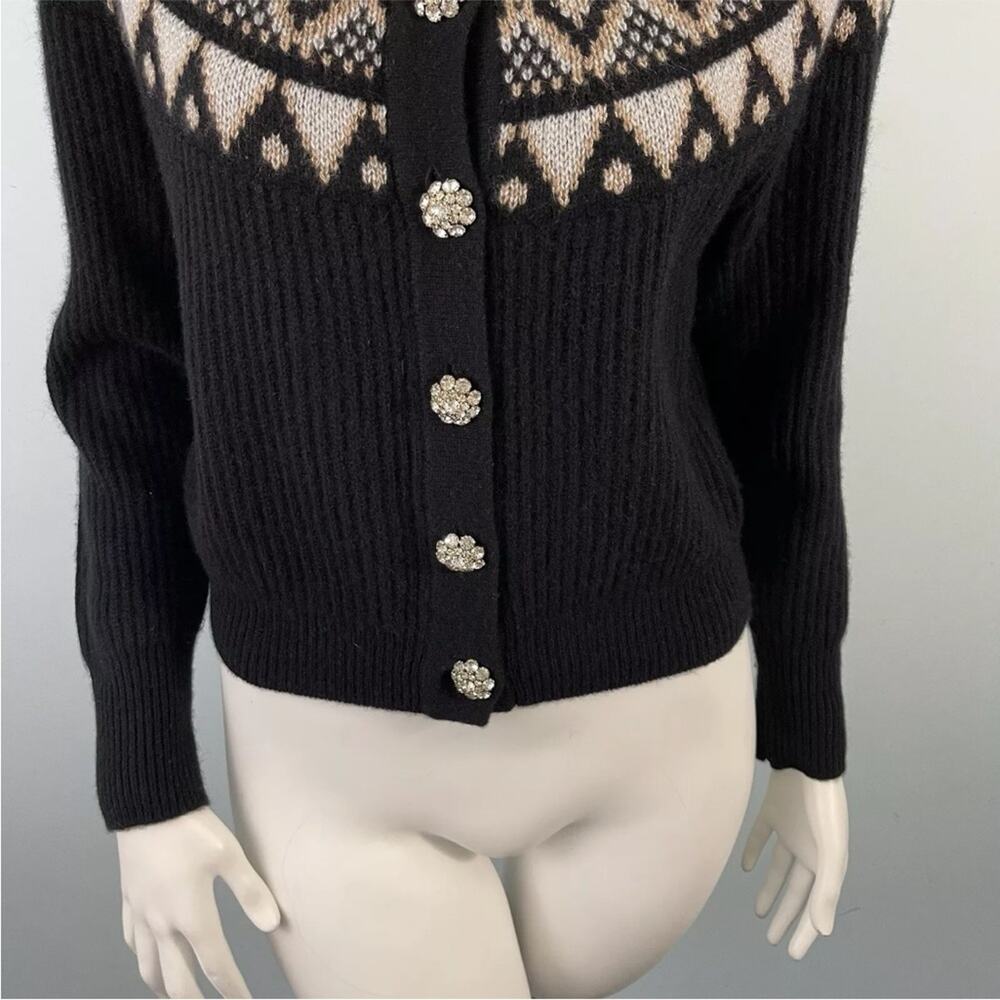 J.Crew fair isle cashmere cardigan rhinestone jewel buttons sweater size S - Picture 9 of 13